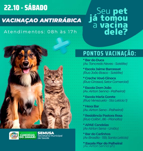 Vacinação antirrábica acontece neste sábado (22) 