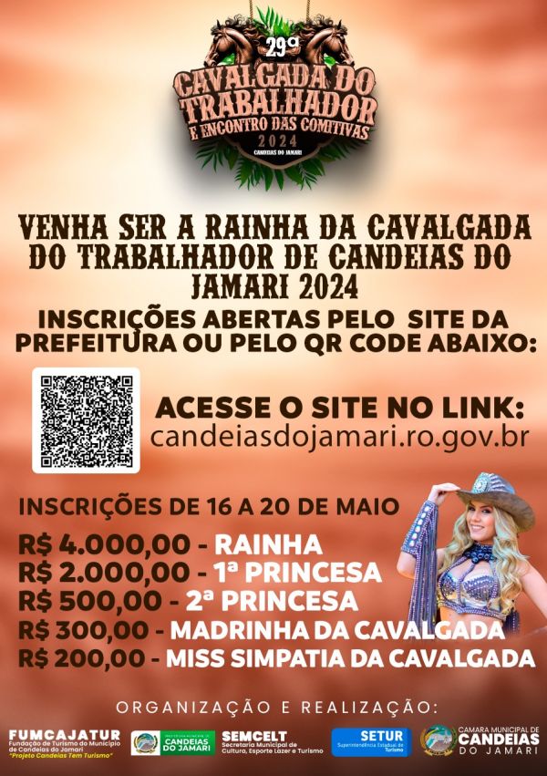 Abertas as inscrições para a escolha da Rainha e Princesas da Cavalgada do Trabalhador