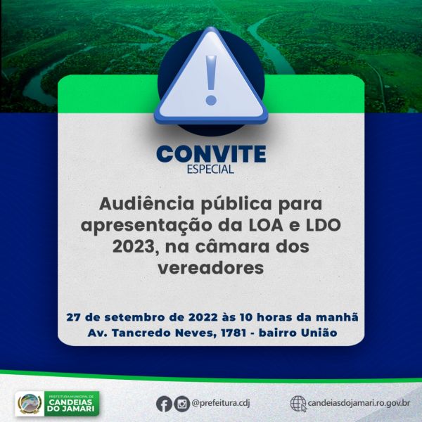 Prefeitura convida toda a população para participar de uma importante audiência pública