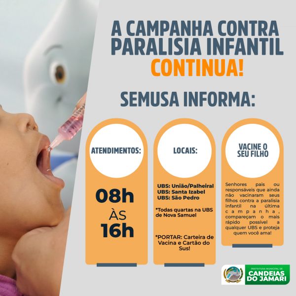 SEMUSA alerta pais que ainda não vacinaram os filhos contra paralisia infantil