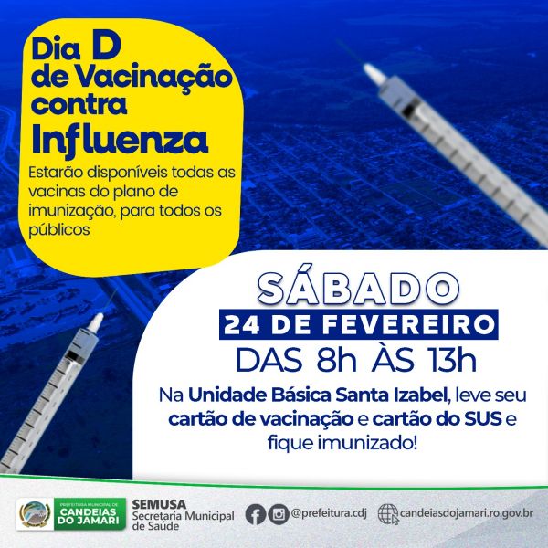 Prefeitura de Candeias realiza Dia D de vacinação contra influenza neste sábado