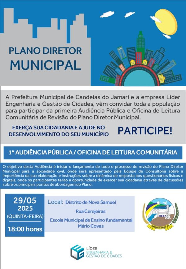 Participe das Audiências Públicas e Oficinas de Leitura Comunitária do Plano Diretor Municipal