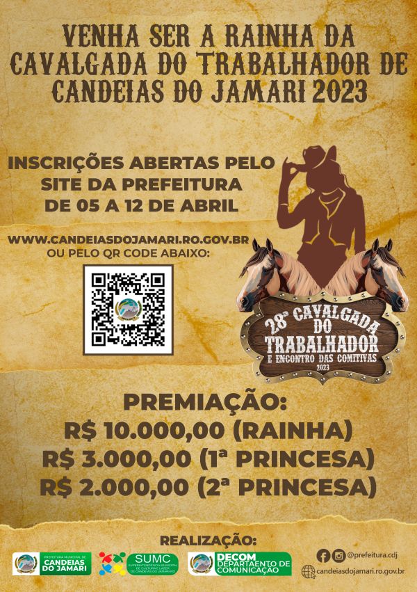 Prefeitura abre inscrições para o Concurso da Rainha da Cavalgada 2023, confira o regulamento