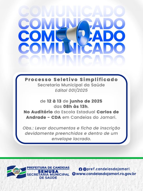 Processo seletivo destinado à contratação temporária emergencial de profissionais da área da saúde.