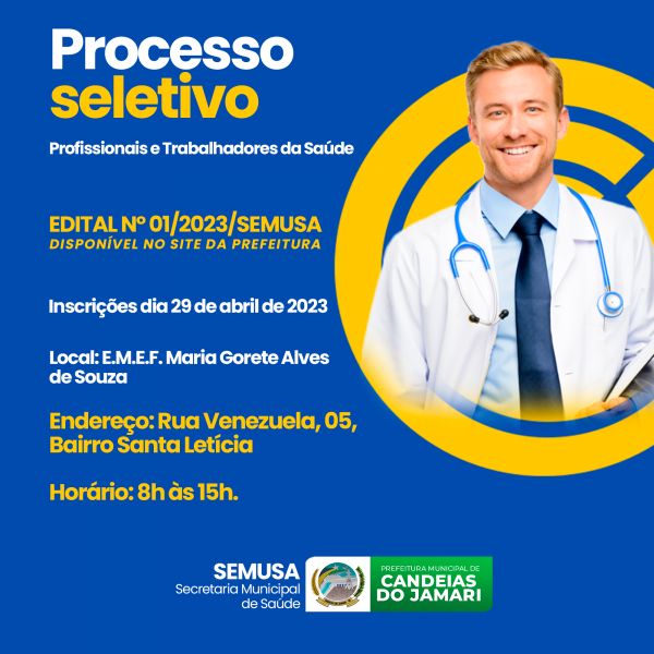 Prefeitura abre processo seletivo para contratação de profissionais e trabalhadores da saúde