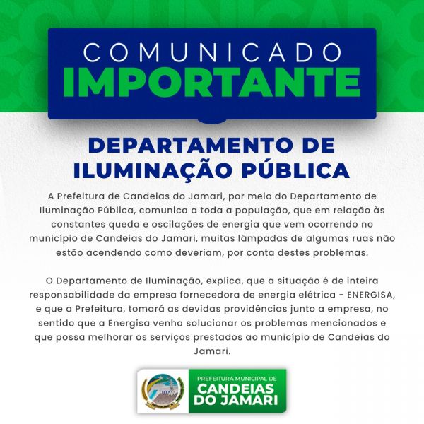 COMUNICADO- DEPARTAMENTO DE ILUMINAÇÃO PÚBLICA