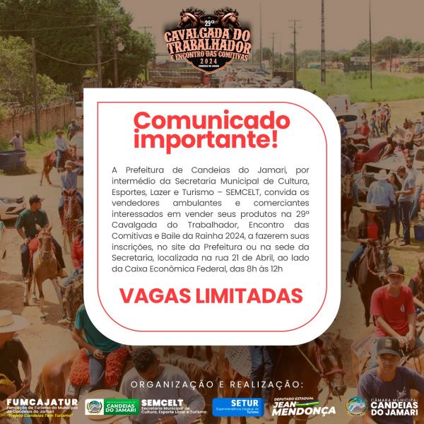 Prefeitura abre inscrições para ambulantes e som automotivo na Festa do Trabalhador