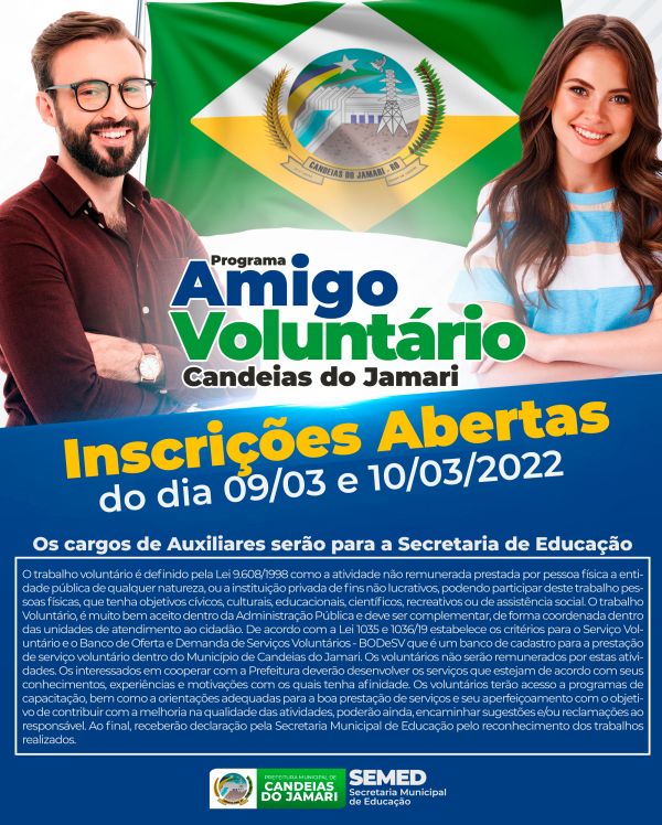 LINK DO FORMULÁRIO - &#039;AMIGO VOLUNTÁRIO&#039; 2022 CANDEIAS DO JAMARI