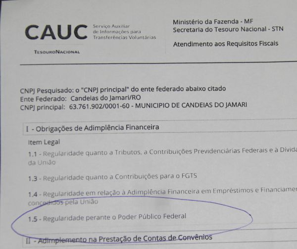 PREFEITURA ESTA ADIMPLENTE NO CADIN